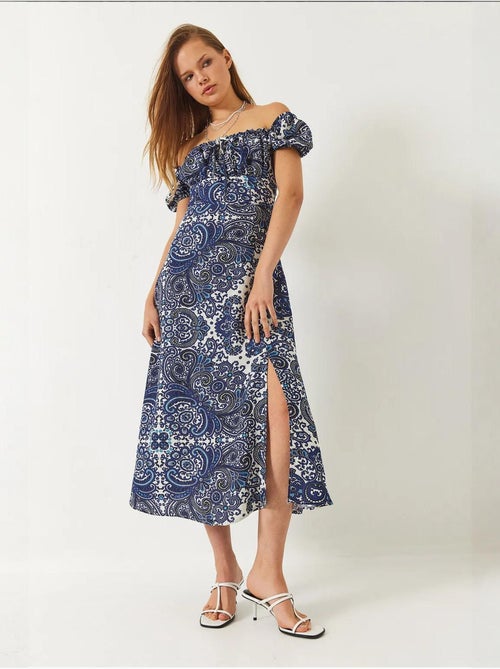 Midi-jurk met strikbandjes en splitdetail lucci - Kiabi Midi-jurk met strikbandjes en splitdetail lucci - Kiabi