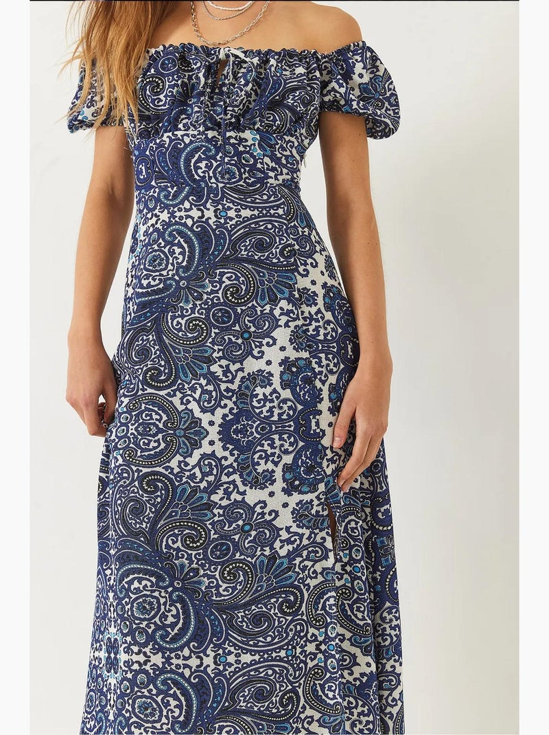 Midi-jurk met strikbandjes en splitdetail lucci Lichtblauw - Kiabi