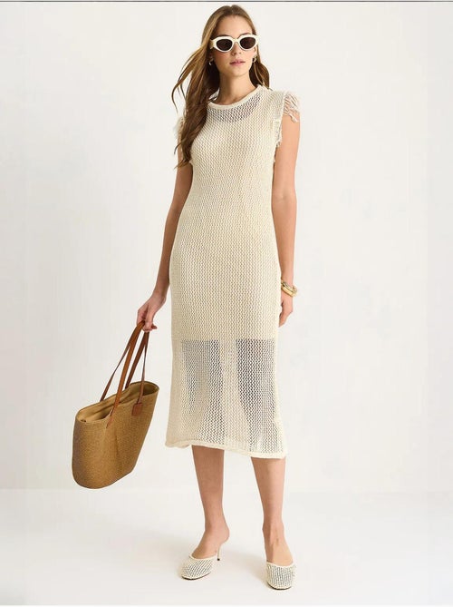 Midi-jurk met textuur en ruchesdetail lucci - Kiabi Midi-jurk met textuur en ruchesdetail lucci - Kiabi