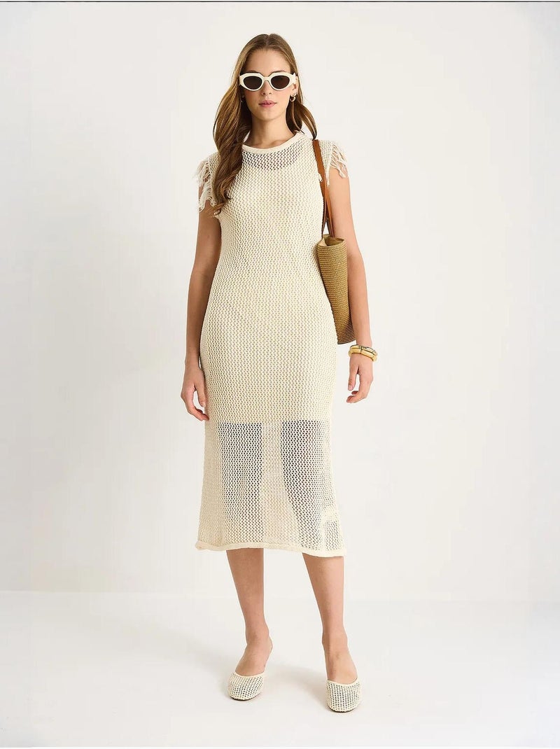 Midi-jurk met textuur en ruchesdetail lucci Ivoor - Kiabi