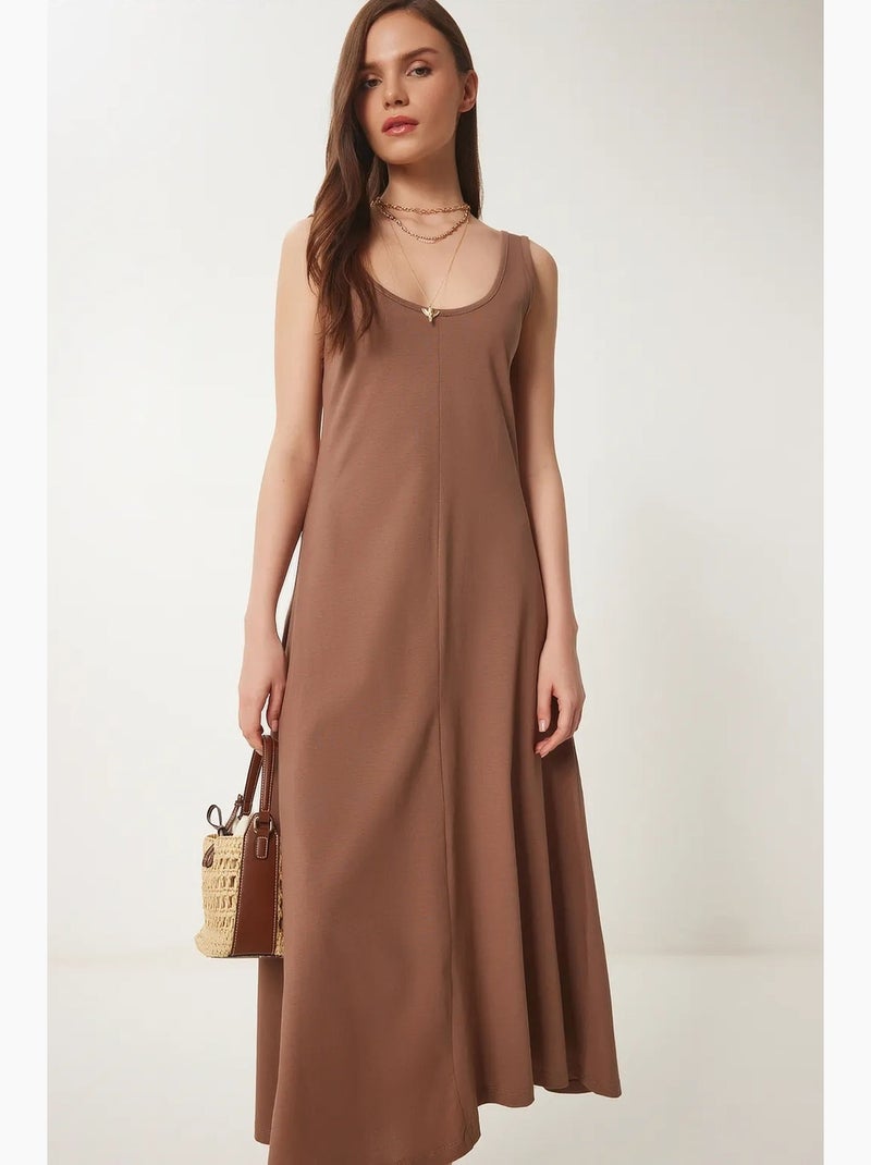 Midi-jurk met u-hals istanbul Chocoladebruin - Kiabi