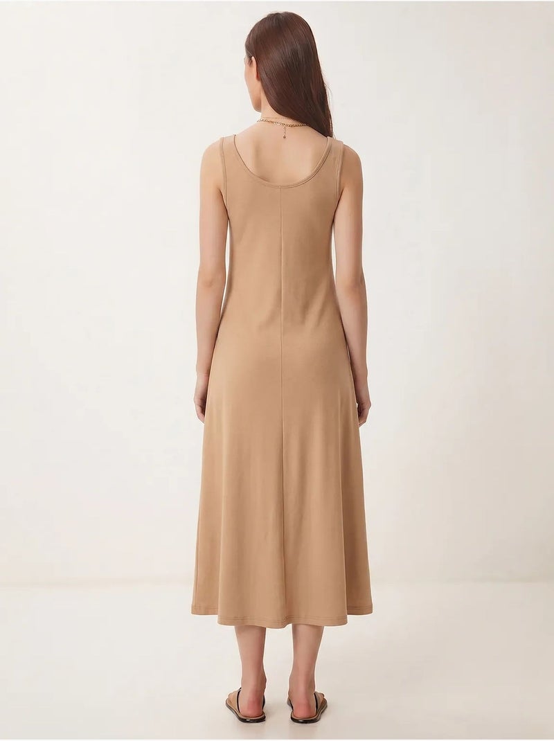 Midi-jurk met u-hals istanbul Greige - Kiabi