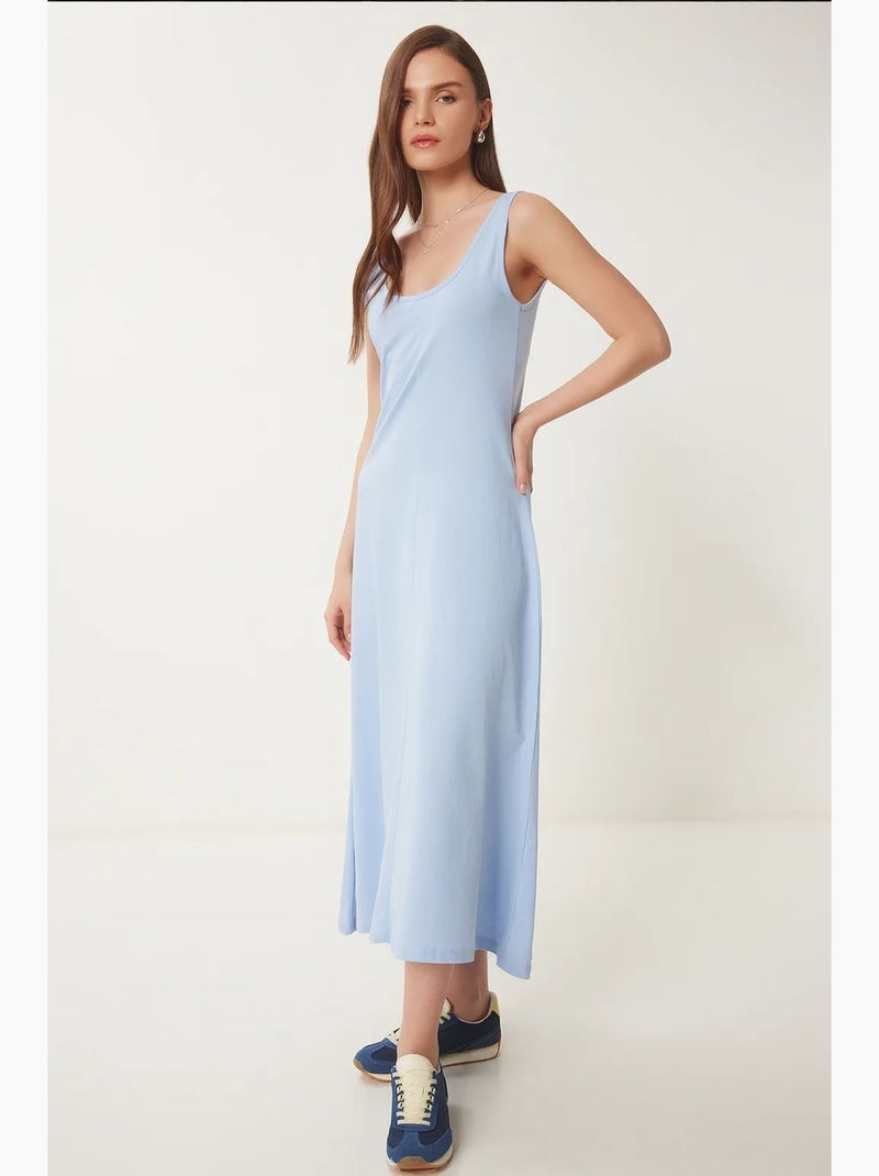 Midi-jurk met u-hals istanbul Saffierblauw - Kiabi