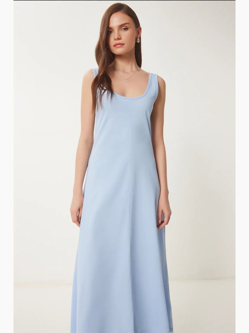 Midi-jurk met u-hals istanbul Saffierblauw - Kiabi