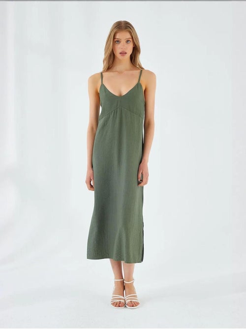 Midi-jurk met v-hals en split mixray - Kiabi