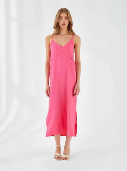 Midi-jurk met v-hals en split mixray - Kiabi Midi-jurk met v-hals en split mixray - Kiabi