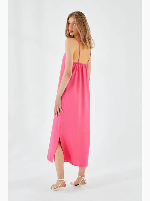 Midi-jurk met v-hals en split mixray - Kiabi Midi-jurk met v-hals en split mixray - Kiabi