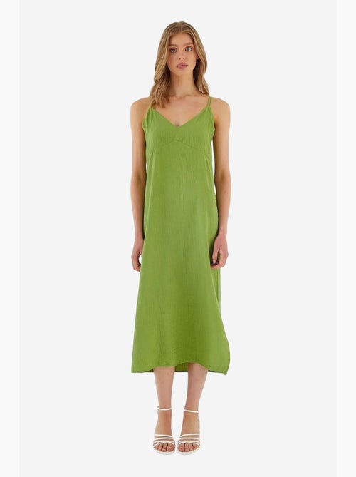 Midi-jurk met v-hals en split mixray - Kiabi Midi-jurk met v-hals en split mixray - Kiabi