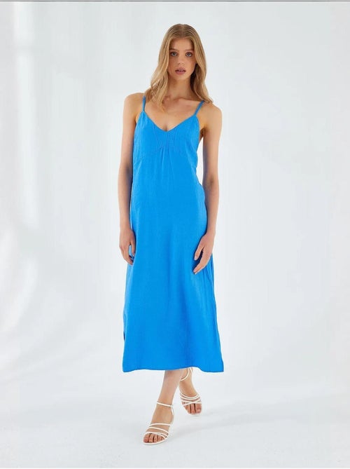 Midi-jurk met v-hals en split mixray - Kiabi Midi-jurk met v-hals en split mixray - Kiabi