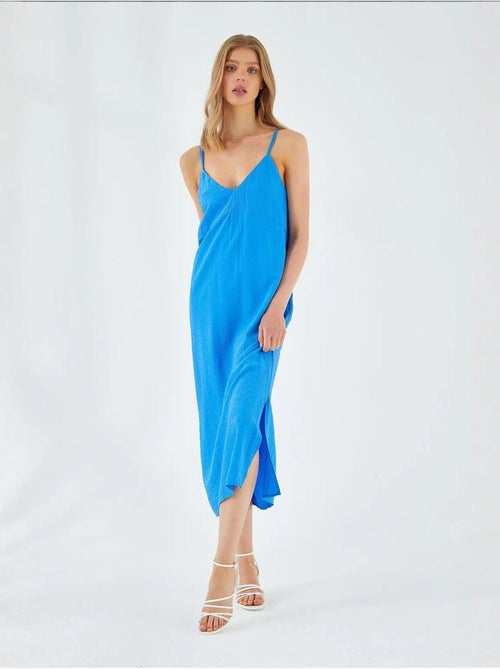 Midi-jurk met v-hals en split mixray - Kiabi Midi-jurk met v-hals en split mixray - Kiabi