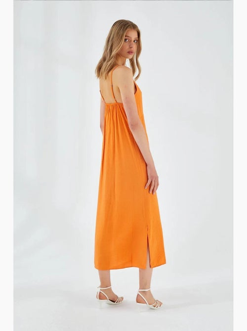 Midi-jurk met v-hals en split mixray - Kiabi Midi-jurk met v-hals en split mixray - Kiabi