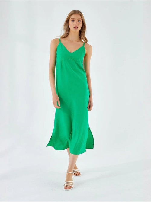 Midi-jurk met v-hals en split mixray - Kiabi Midi-jurk met v-hals en split mixray - Kiabi