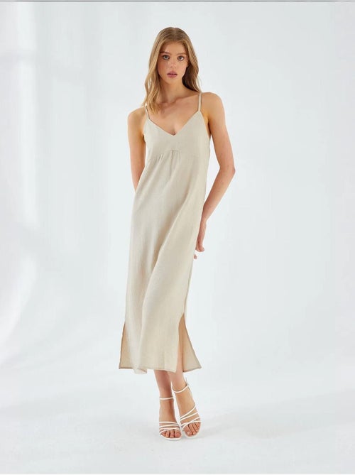 Midi-jurk met v-hals en split mixray - Kiabi Midi-jurk met v-hals en split mixray - Kiabi