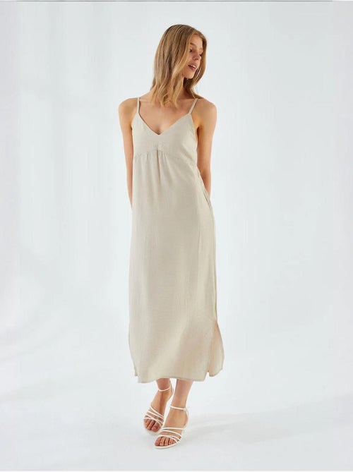 Midi-jurk met v-hals en split mixray - Kiabi Midi-jurk met v-hals en split mixray - Kiabi