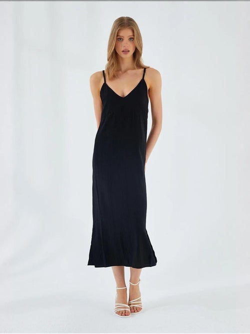 Midi-jurk met v-hals en split mixray - Kiabi