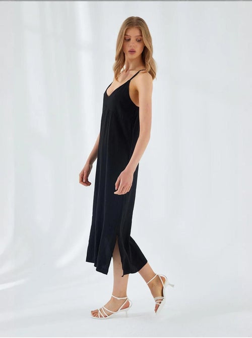Midi-jurk met v-hals en split mixray - Kiabi