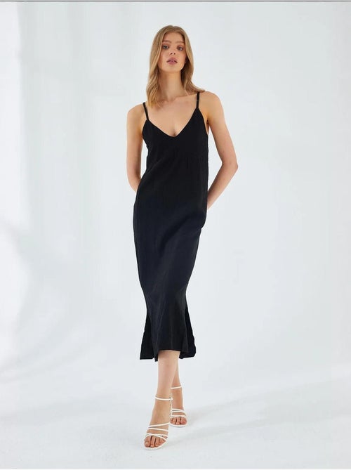Midi-jurk met v-hals en split mixray - Kiabi