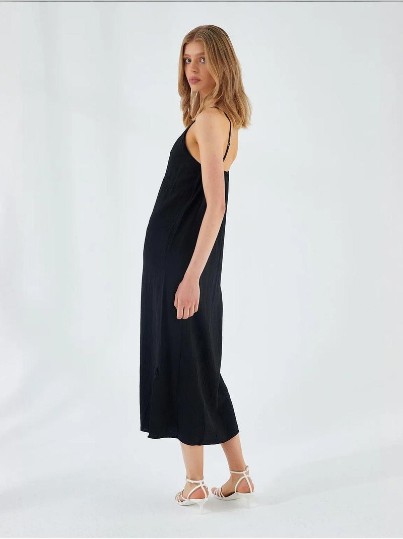 Midi-jurk met v-hals en split mixray Zwart - Kiabi