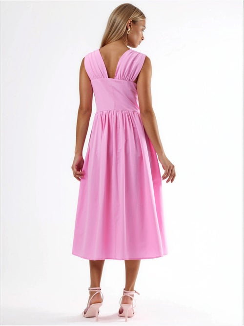 Midi-jurk met v-hals en strikdetail busem - Kiabi