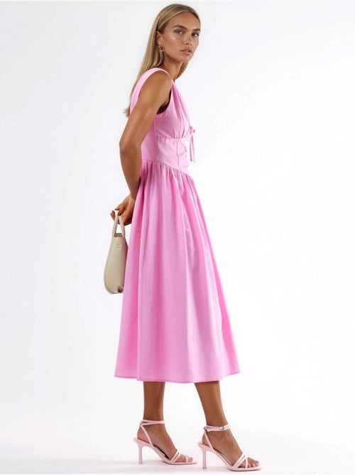 Midi-jurk met v-hals en strikdetail busem - Kiabi
