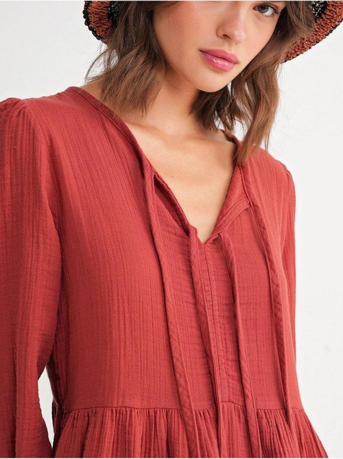 Midi-jurk met v-hals en striksluiting mixray - Kiabi Midi-jurk met v-hals en striksluiting mixray - Kiabi