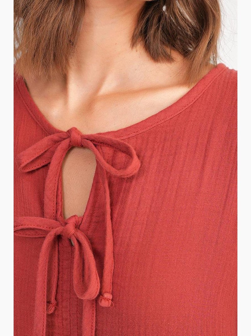 Midi-jurk met v-hals en striksluiting mixray Donkerrood - Kiabi