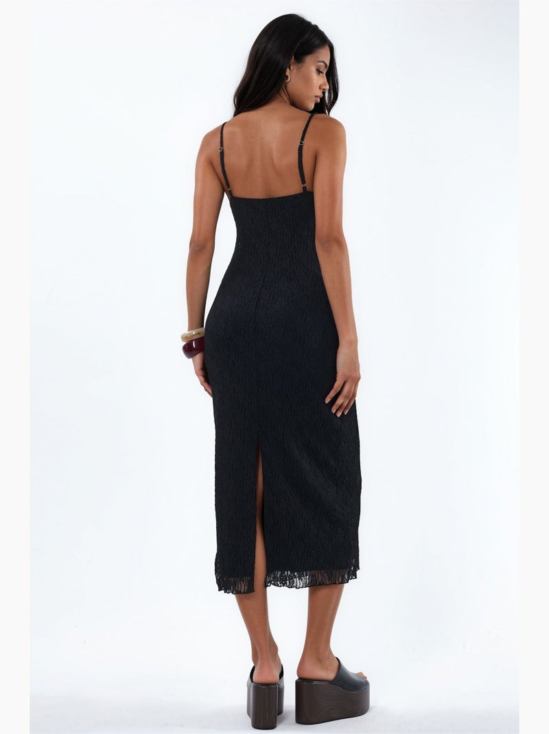 Midi-jurk met v-hals, kant en bodycon-pasvorm hiccup Zwart - Kiabi