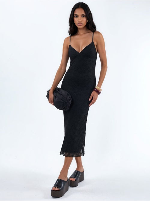 Midi-jurk met V-hals, kant en bodycon-pasvorm - Kiabi Midi-jurk met V-hals, kant en bodycon-pasvorm - Kiabi