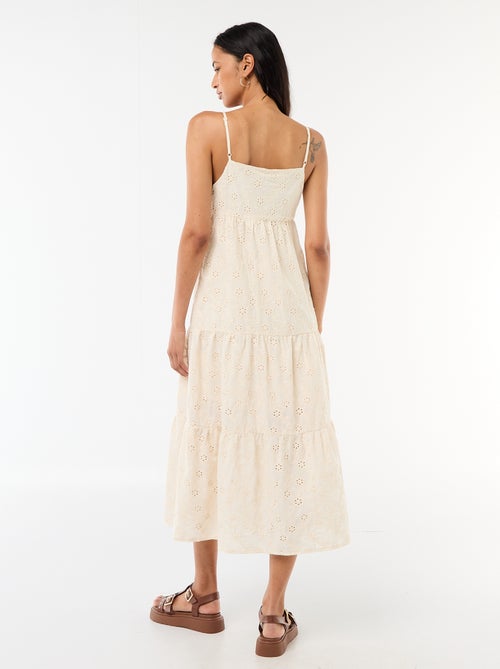 Midi-jurk van broderie anglaise met verstelbare bandjes - Kiabi