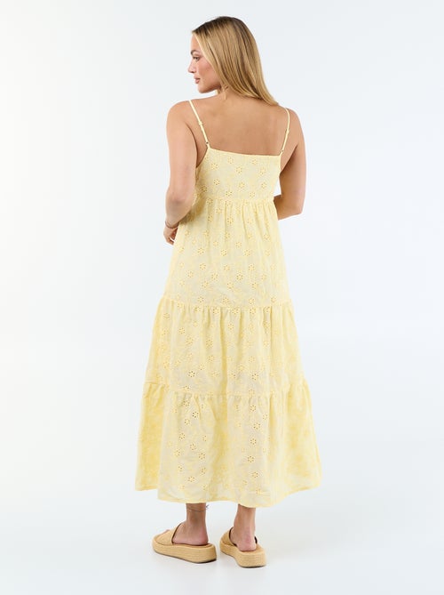 Midi-jurk van broderie anglaise met verstelbare bandjes - Kiabi