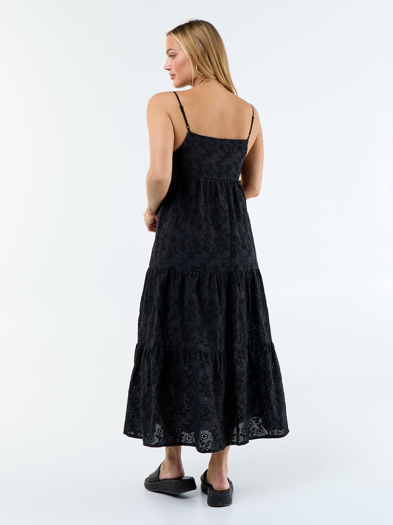 Midi-jurk van broderie anglaise met verstelbare bandjes Zwart - Kiabi