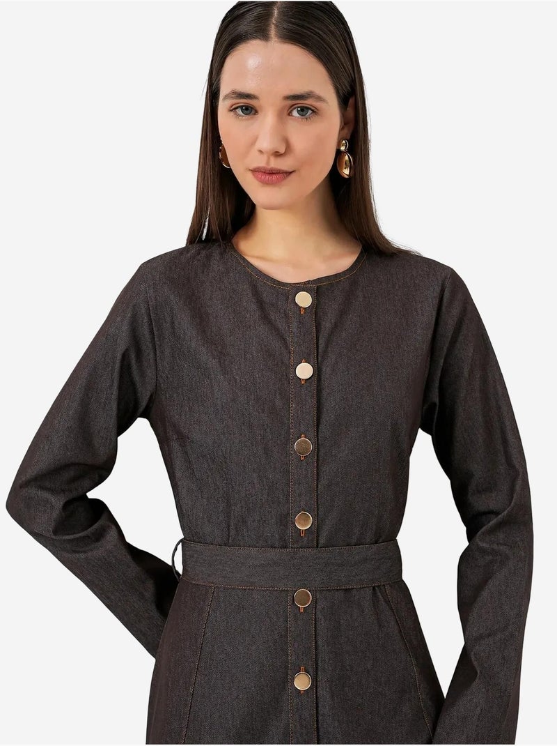 Midi-jurk van denim met riem bdart Donkergrijs - Kiabi