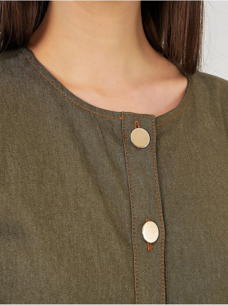 Midi-jurk van denim met riem bdart Kaki - Kiabi