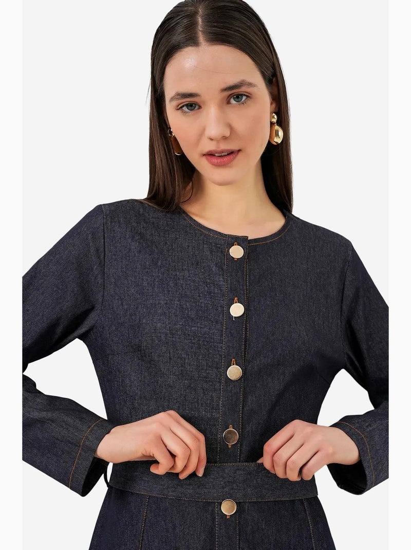 Midi-jurk van denim met riem bdart Marineblauw - Kiabi