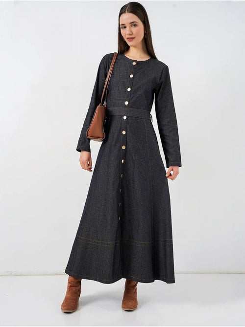 Midi-jurk van denim met riem bdart - Kiabi Midi-jurk van denim met riem bdart - Kiabi