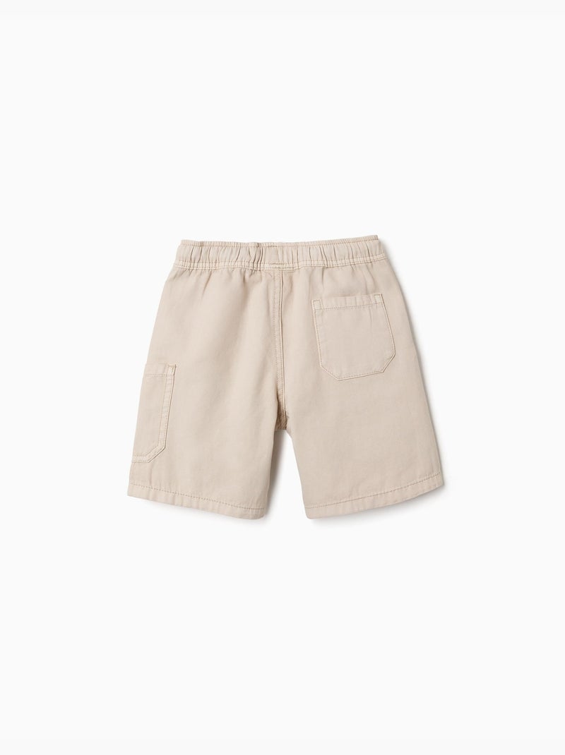 Midi katoenen cargoshort met trekkoord Lichtbeige - Kiabi