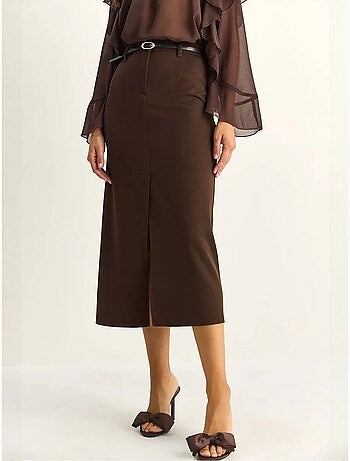 Midi kokerrok met hoge taille en split lucci