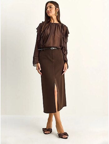 Midi kokerrok met hoge taille en split lucci