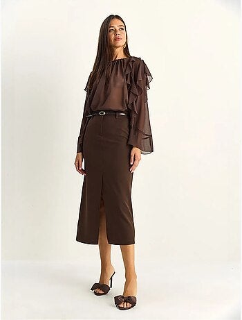 Midi kokerrok met hoge taille en split lucci