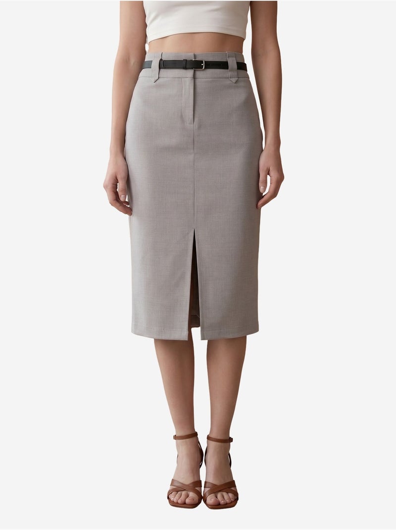Midi kokerrok met hoge taille en split my fashion Lichtgrijs - Kiabi