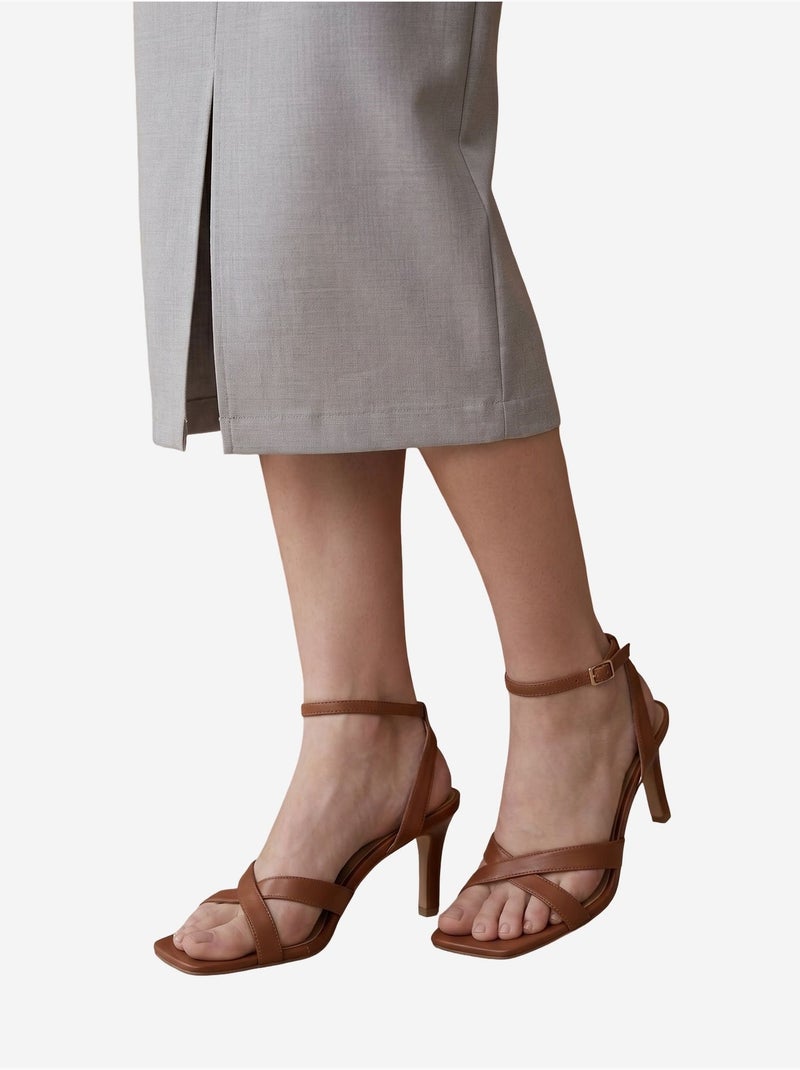 Midi kokerrok met hoge taille en split my fashion Lichtgrijs - Kiabi