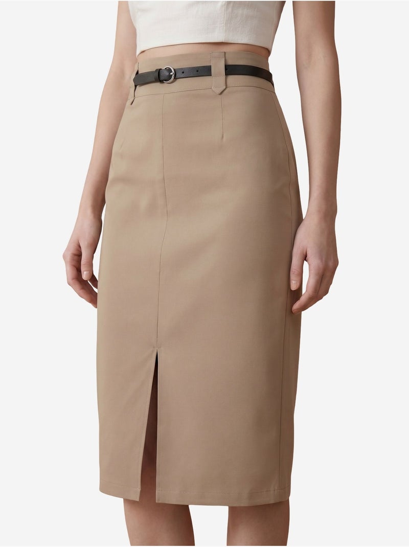 Midi kokerrok met hoge taille en split my fashion Taupe - Kiabi