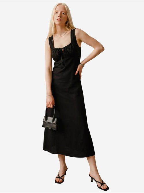 Midi-linnen jurk met strikdetail my fashion - Kiabi Midi-linnen jurk met strikdetail my fashion - Kiabi