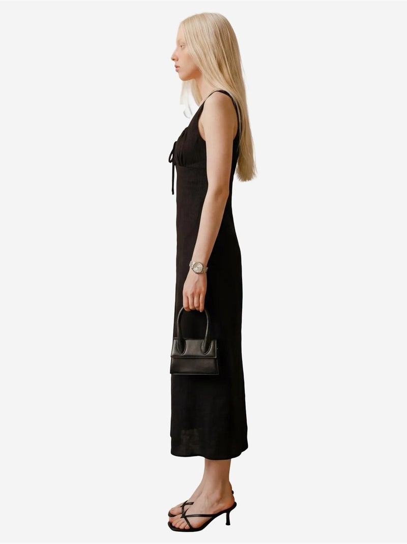 Midi-linnen jurk met strikdetail my fashion Zwart - Kiabi