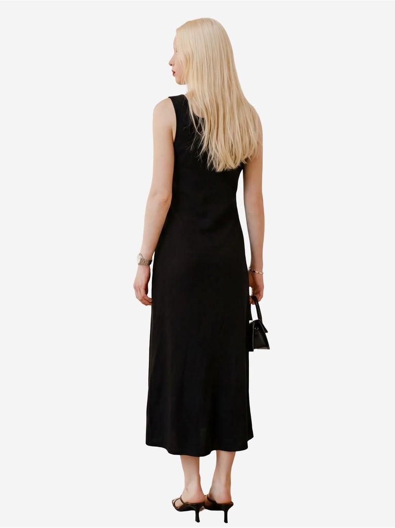 Midi-linnen jurk met strikdetail my fashion Zwart - Kiabi