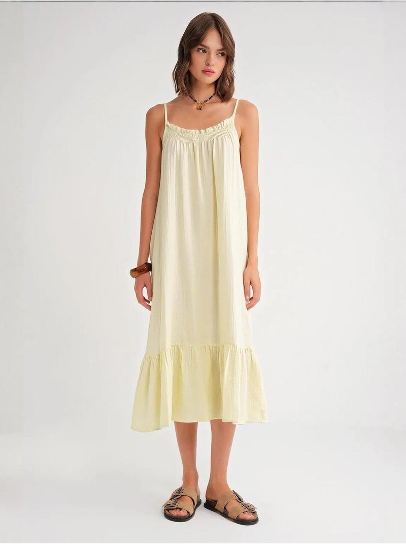 Midi mousseline jurk met ruchesdetail mixray Citroengeel - Kiabi