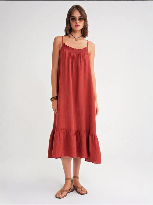 Midi mousseline jurk met ruchesdetail mixray - Kiabi Midi mousseline jurk met ruchesdetail mixray - Kiabi