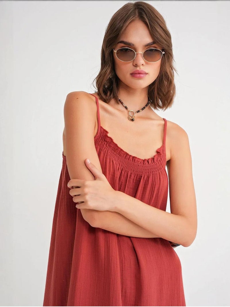 Midi mousseline jurk met ruchesdetail mixray Donkerrood - Kiabi