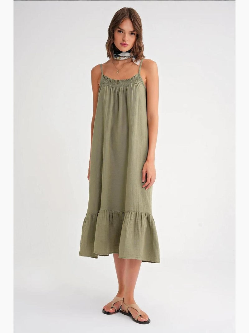 Midi mousseline jurk met ruchesdetail mixray Pastelgroen - Kiabi