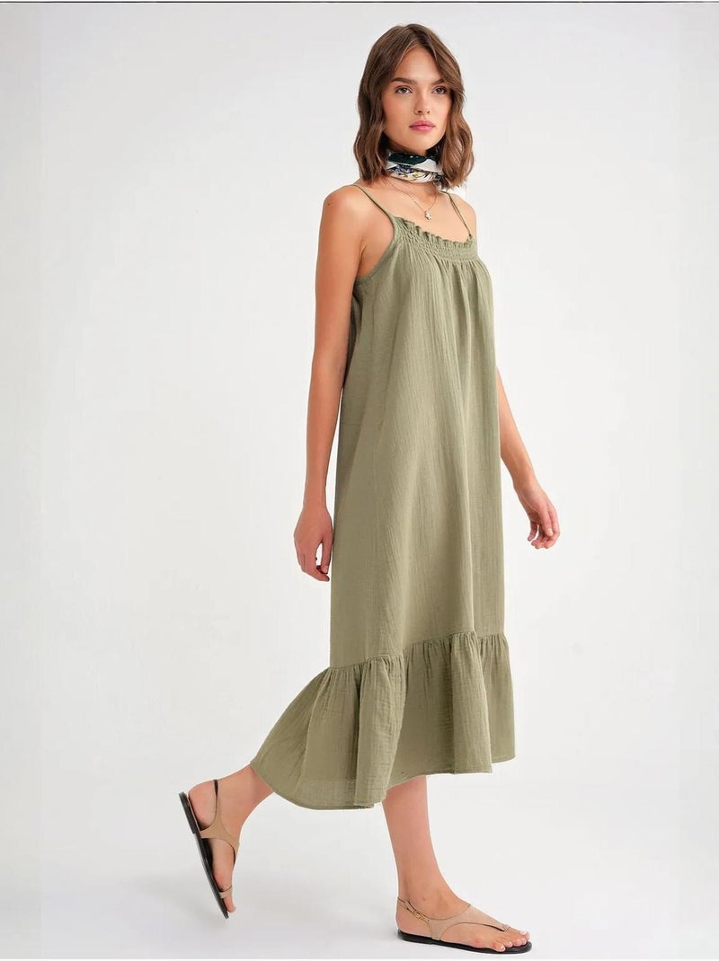 Midi mousseline jurk met ruchesdetail mixray Pastelgroen - Kiabi